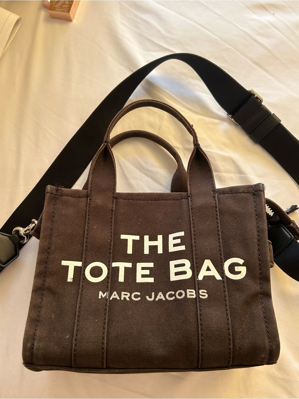 Marc Jacobs Brown Canvas 'The Tote Bag' Mini Tote with Black Strap